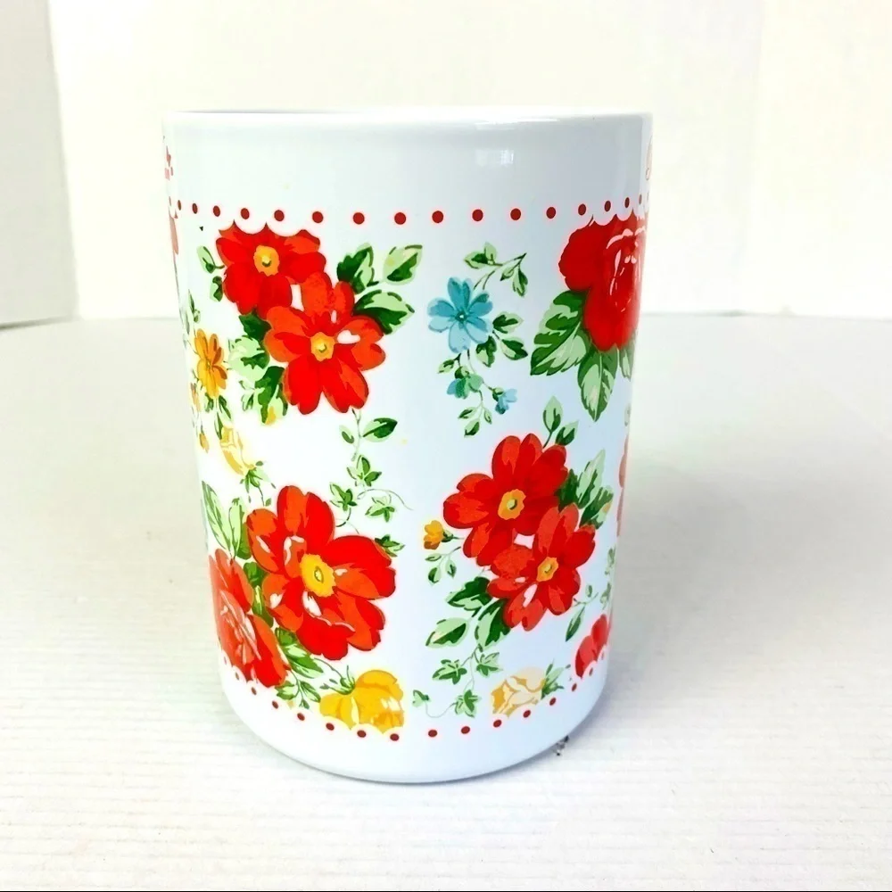 Vintage/Retired The Pioneer Woman Red Floral Ceramic Utensil Crock